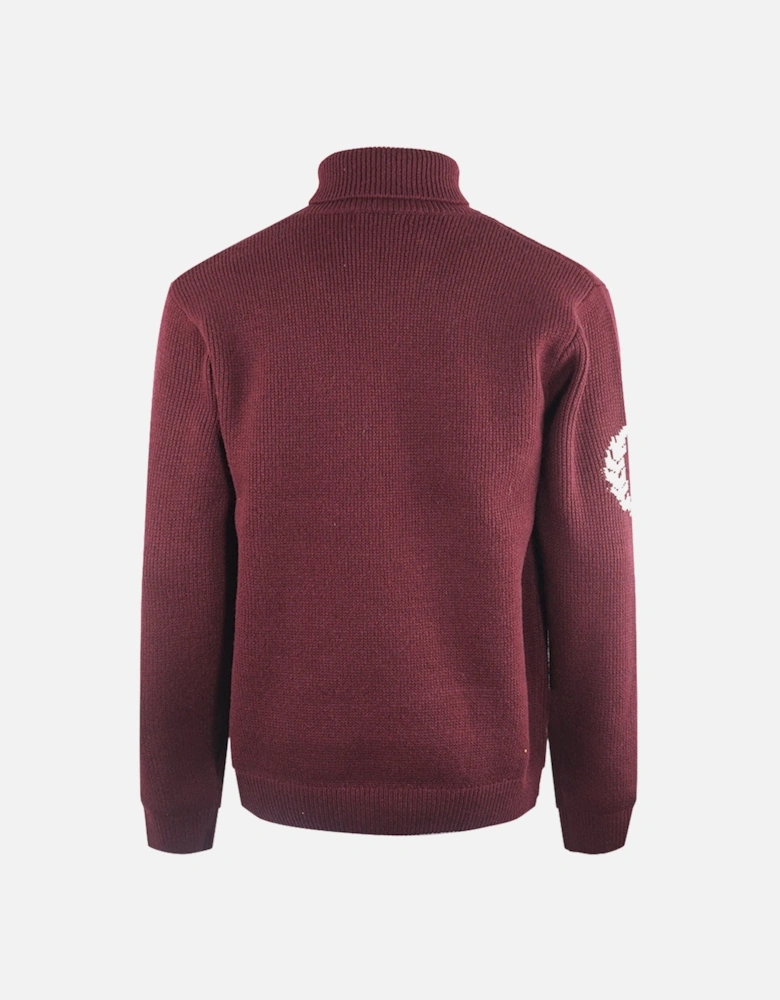 Laurel Wreath Roll Neck Oxblood Burgundy Jumper