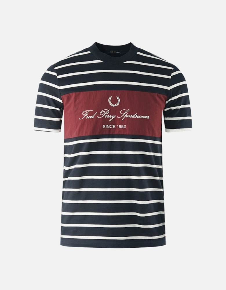 Embroidered Stripe Navy Blue T-Shirt