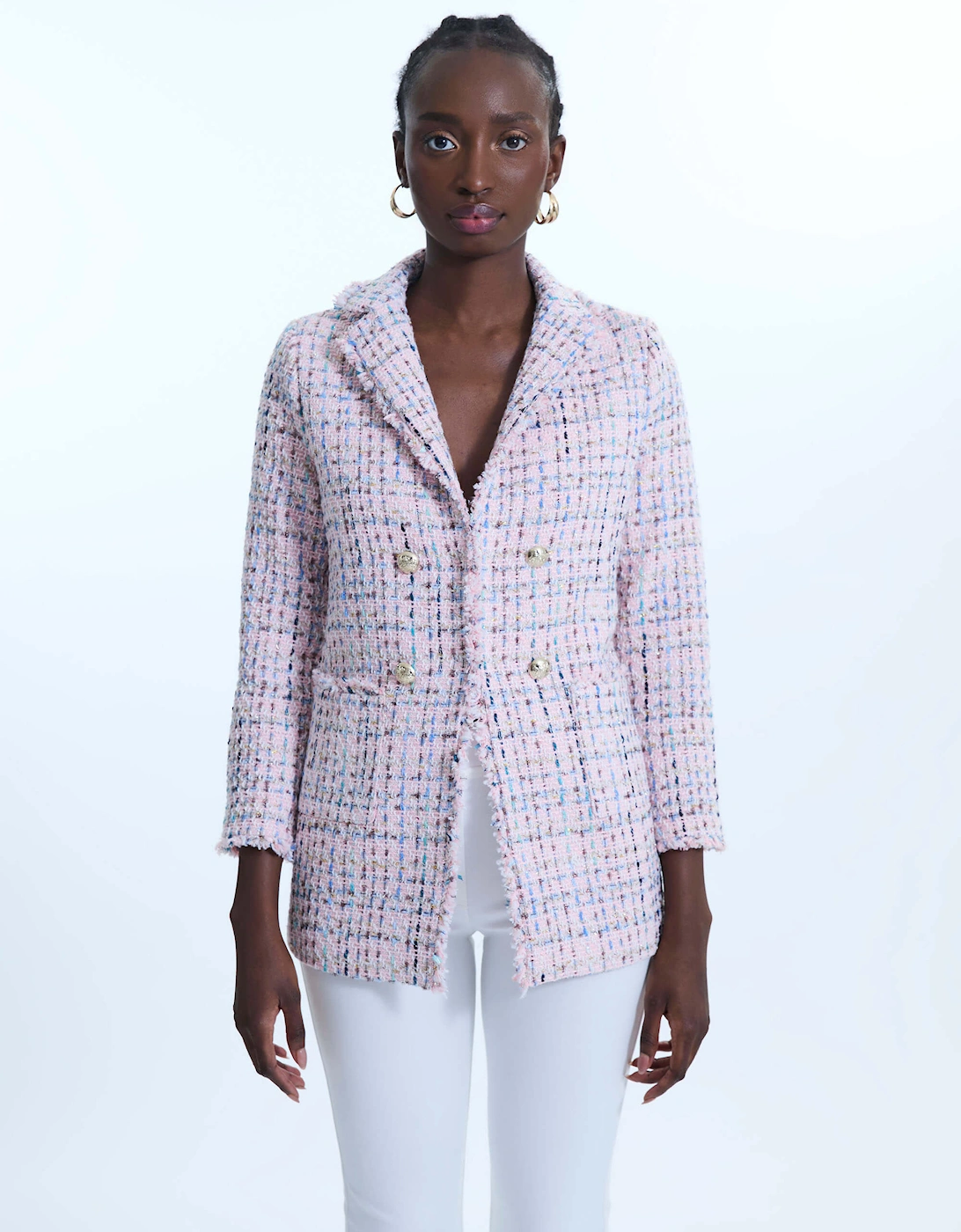 Tweed Detail Blazer Pink