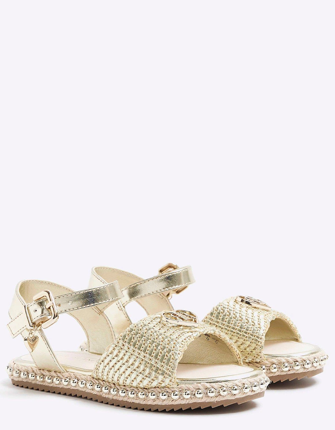 Girls Woven Studded Sandals - Gold