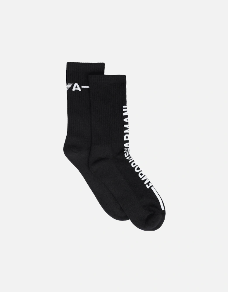 Cotton 2-Pair EA Tape Logo Black Socks