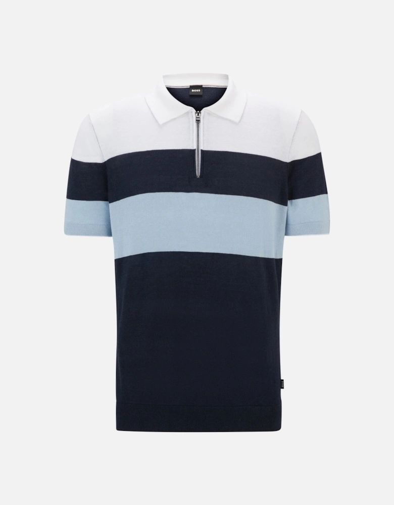 Boss Trieste Half Zip Short Sleeved Polo Shirt Blue Stripe
