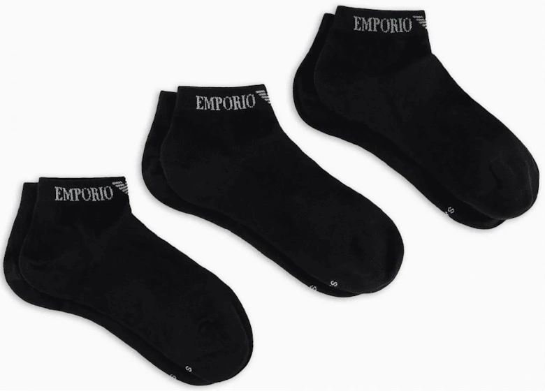 Cotton 3-Pair EA Logo Black Ankle Socks