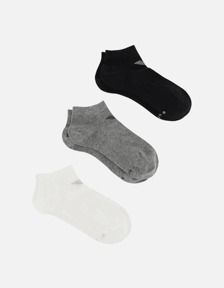 Cotton 3-Pair Eagle Logo Blk/Gry/Wht Ankle Socks