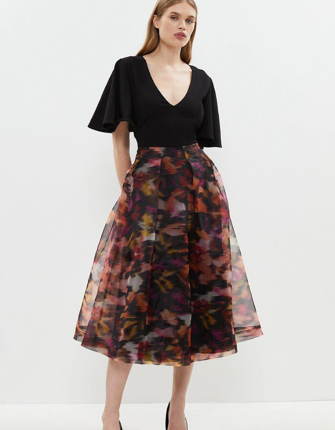Ponte Top Organza Skirt Midi Dress, 5 of 4