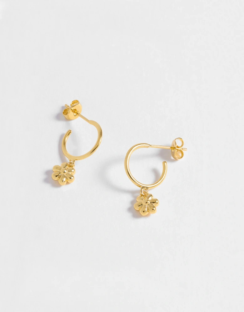 Flower Padlock Hoop Earrings Gold Plated