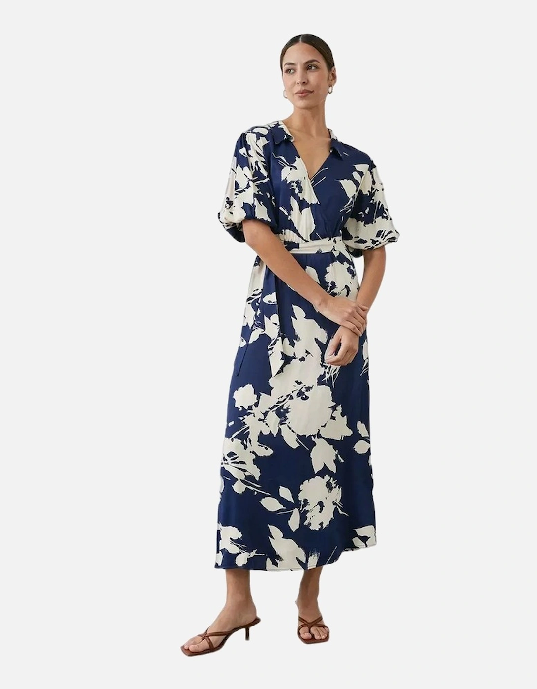 Womens/Ladies Leaf Print Belt Midi Dress, 5 of 4