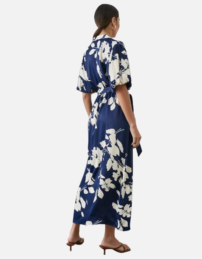 Womens/Ladies Leaf Print Belt Midi Dress