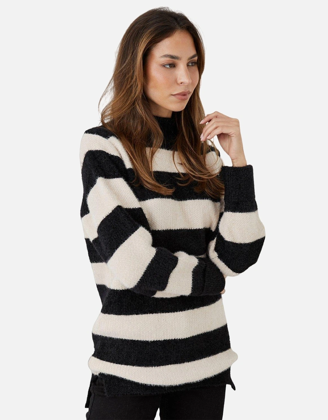 Womens/Ladies Striped High-Neck Jumper, 4 of 3