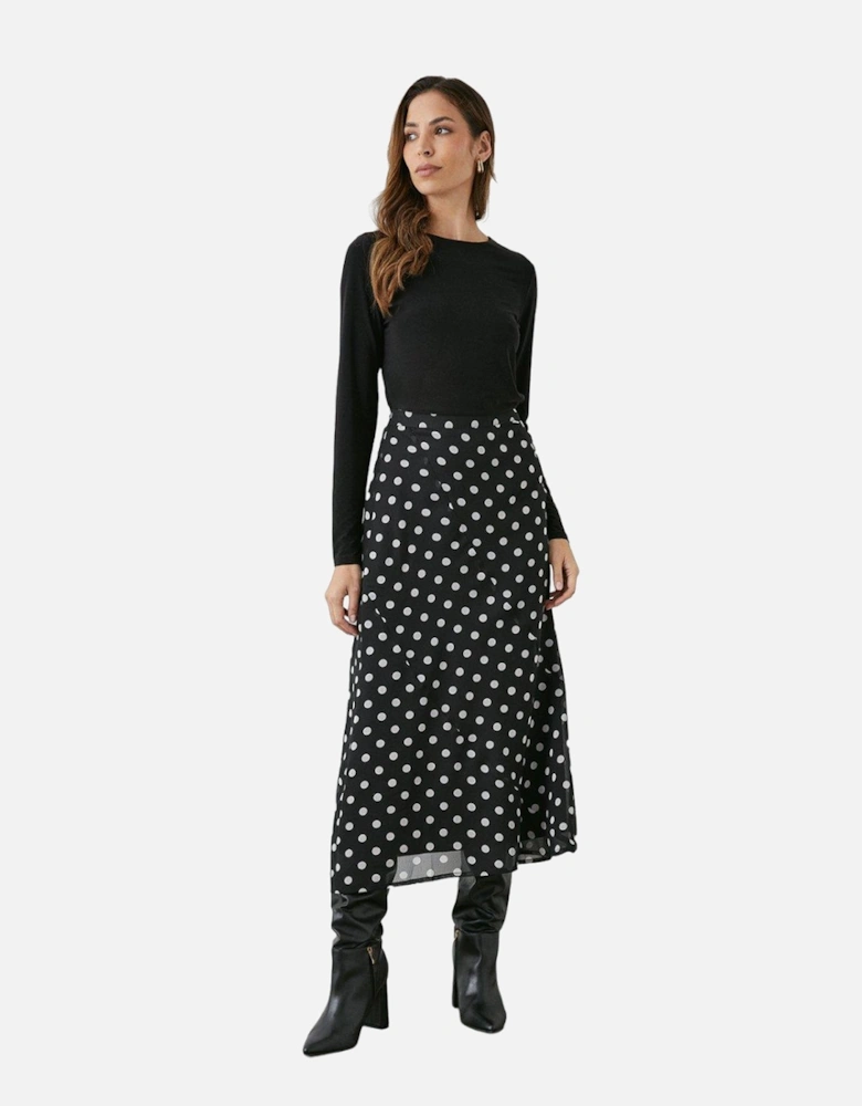 Womens/Ladies Spotted Panelled Midi Skirt