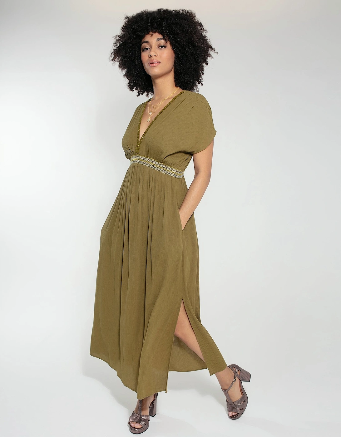 Nooki Design Women's Jojo Maxi Dress in Olive - Tan - Size: L,