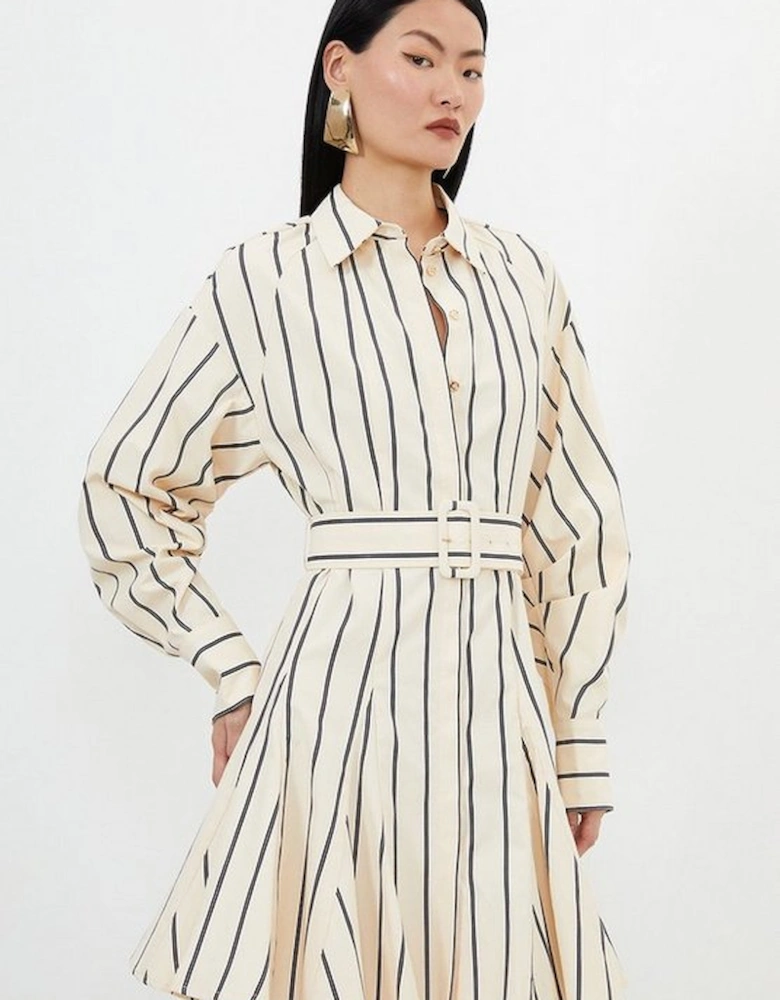 Cotton Stripe Godet Insert Woven Shirt Dress