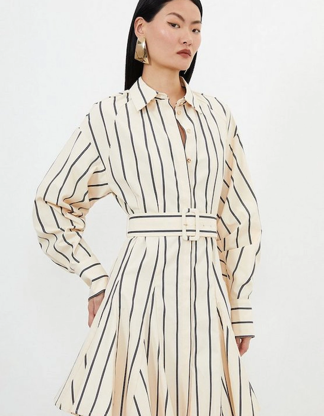 Cotton Stripe Godet Insert Woven Shirt Dress, 5 of 4