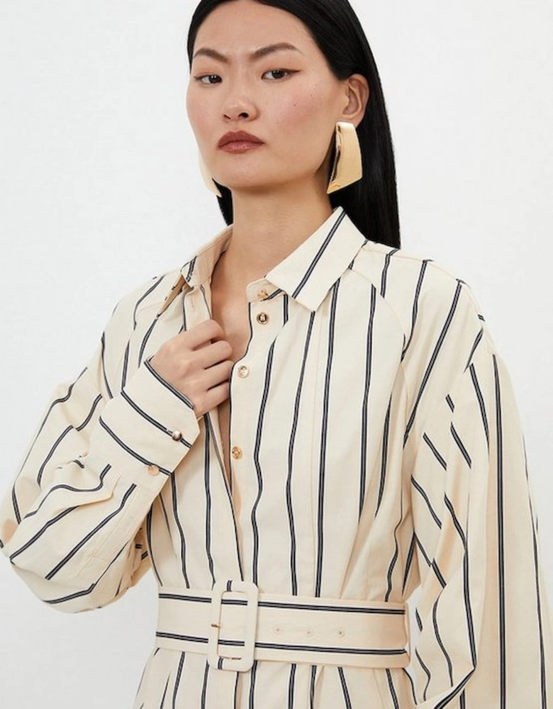 Cotton Stripe Godet Insert Woven Shirt Dress