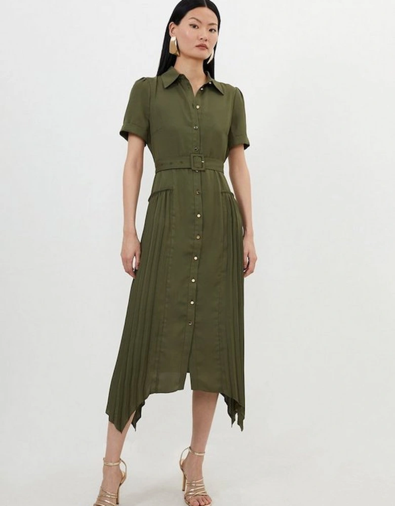 Pleated Georgette Woven Midi Shirt Dress