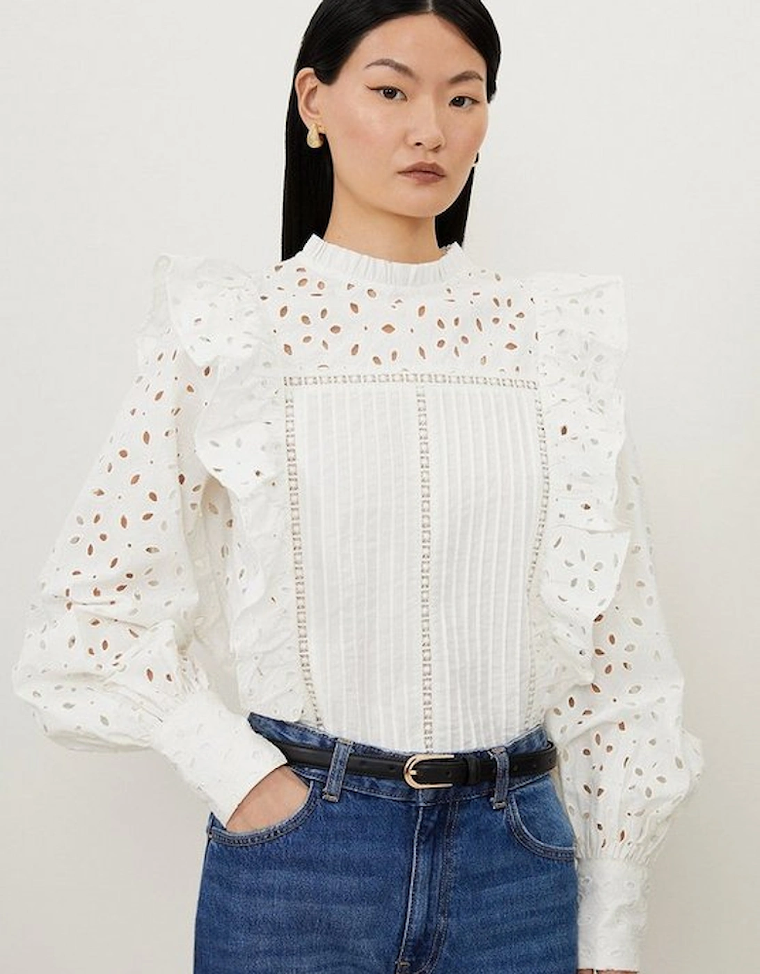 Embroidery Cutwork Frill Detail Woven Shirt, 5 of 4