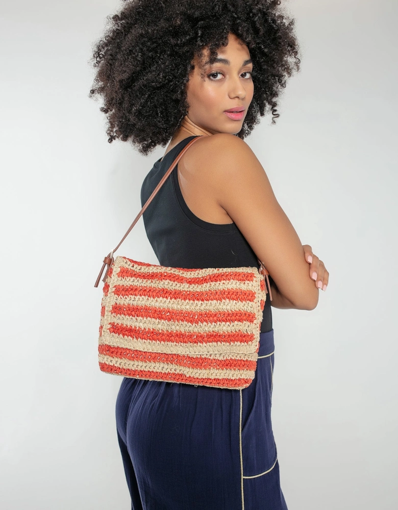 Bella Crochet Stripe Bag in Coral