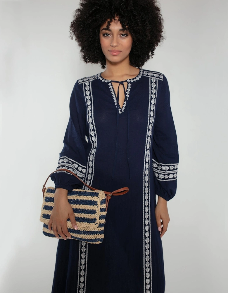 Bella Crochet Stripe Bag in Navy