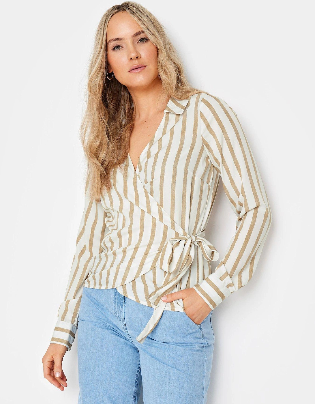 Tall Natural Stripe Ls Wrap Top, 2 of 1