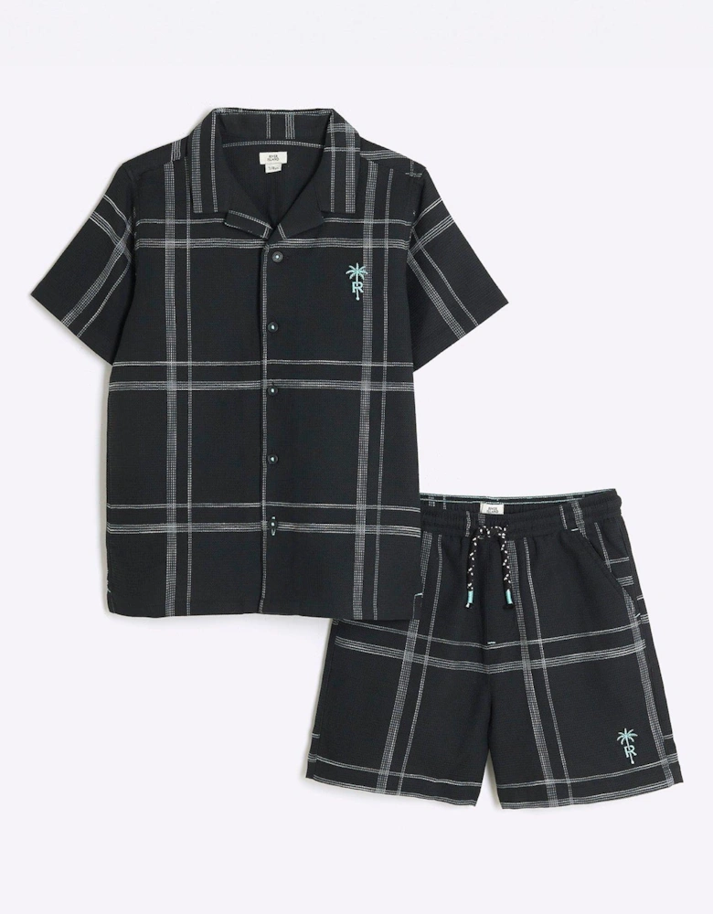 Boys Check Shirt and Shorts Set - Black