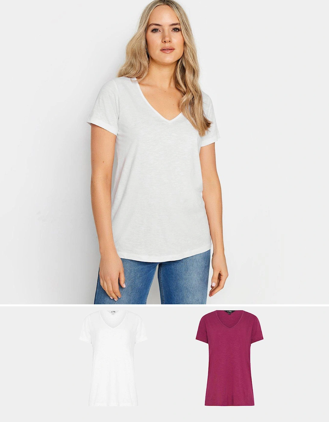 Tall 2 Pack V Neck Basic Tee - Pink White, 2 of 1