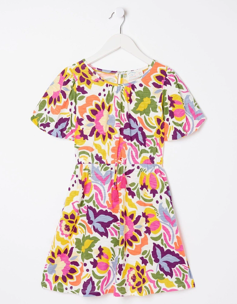 Girls Art Floral Jersey Dress - Multi