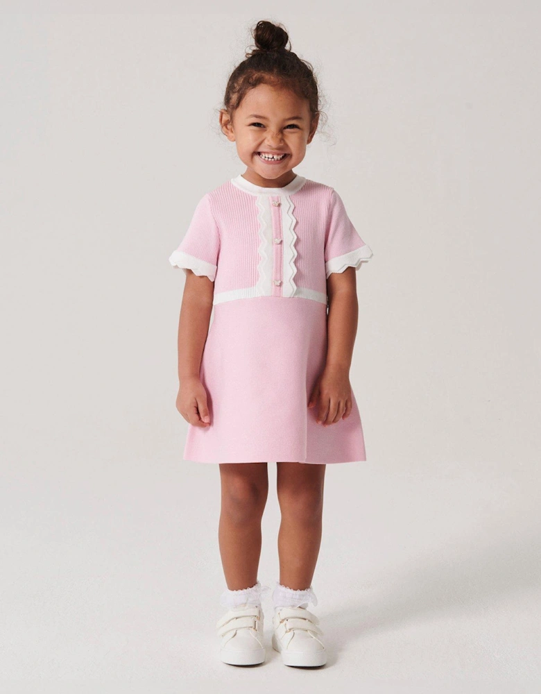 Mini Mini Girls Taped Knit Dress - Pink
