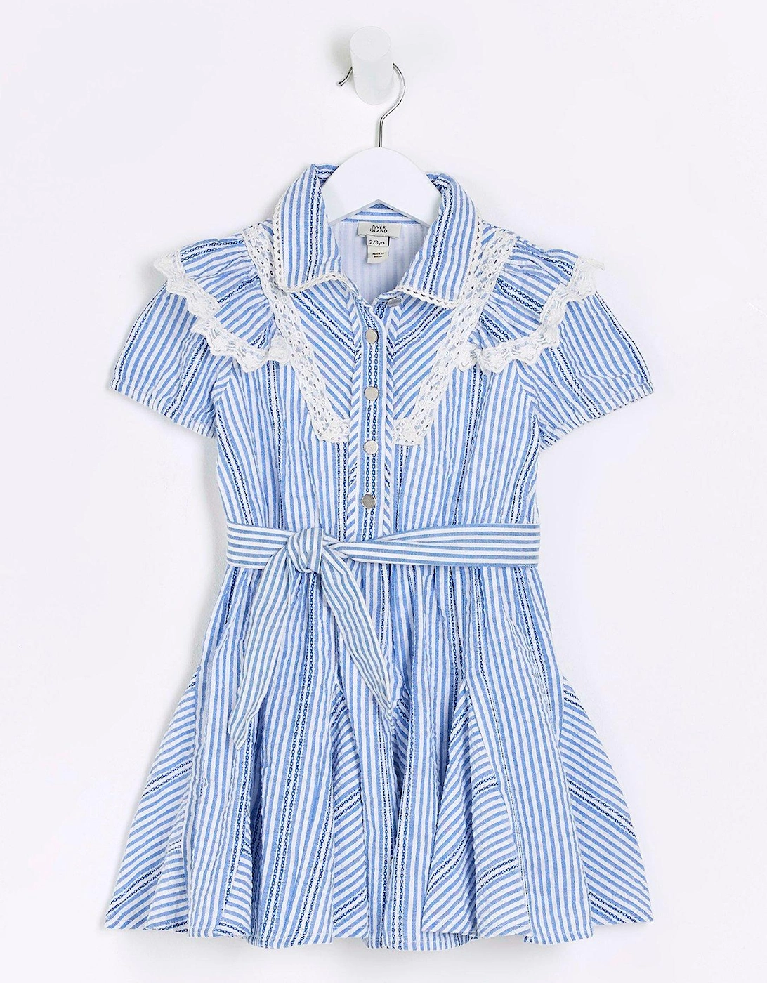 Mini Mini Girls Stripe Belted Shirt Dress - Blue, 2 of 1