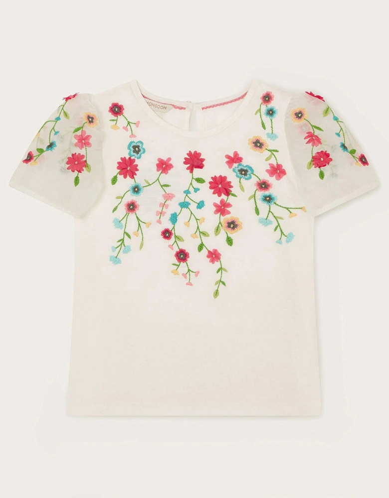 Girls Floral Embroidered Top - White