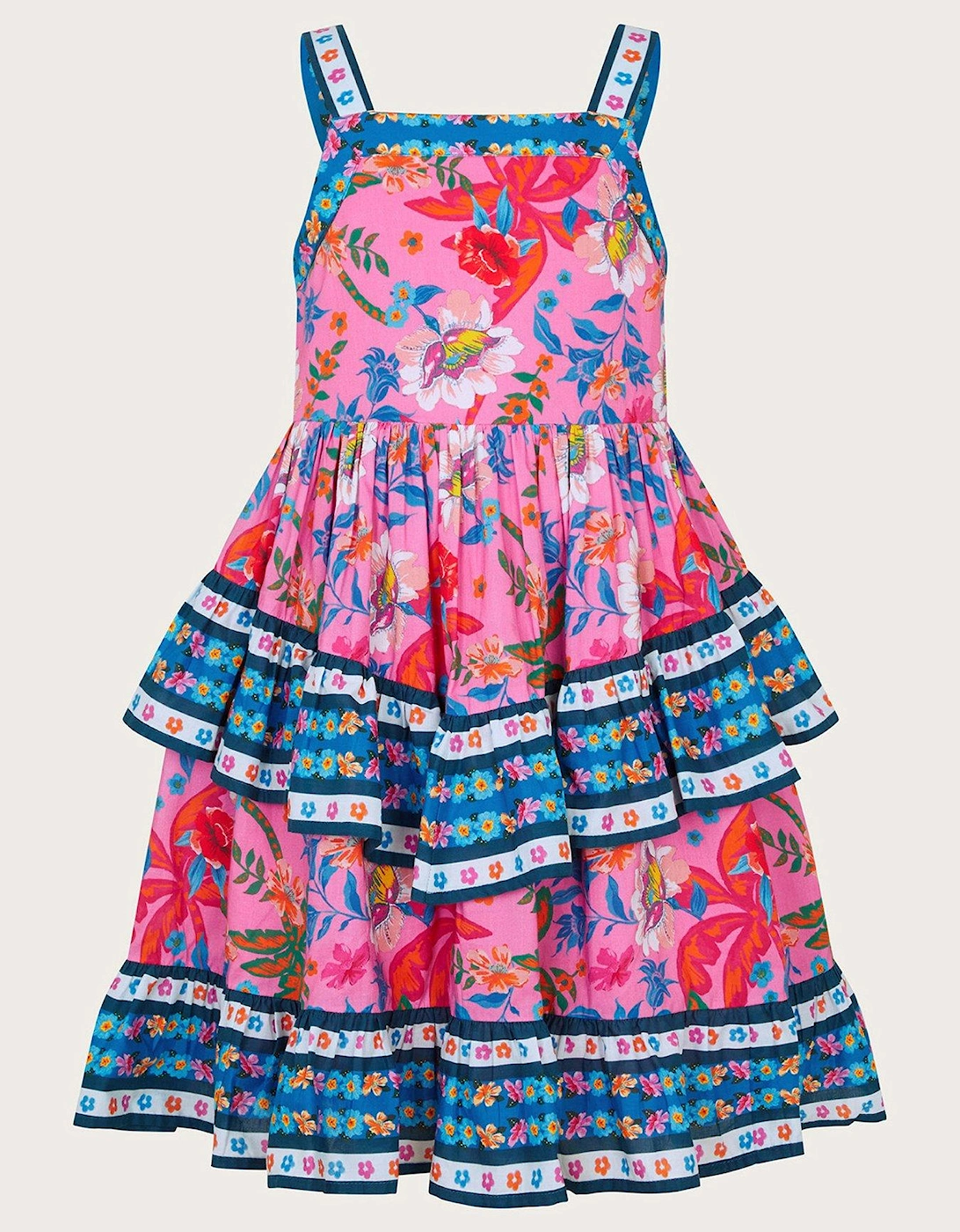 Girls Tropical Print Tiered Dress - Pink, 4 of 3