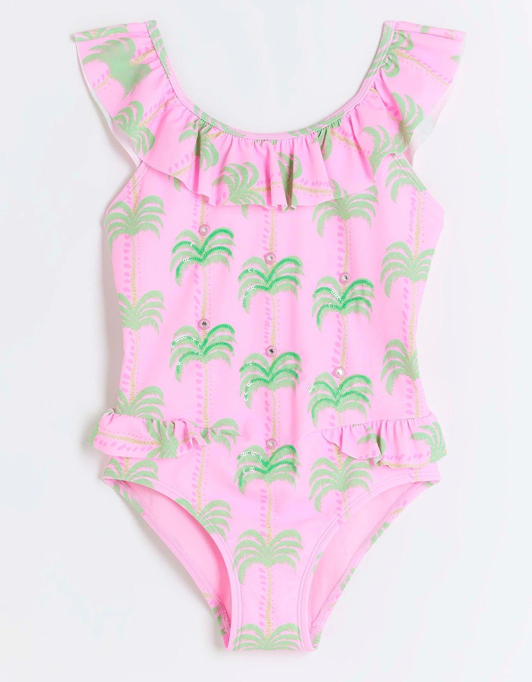 Girls Palm Frill Swimsuit - Pink, 2 of 1