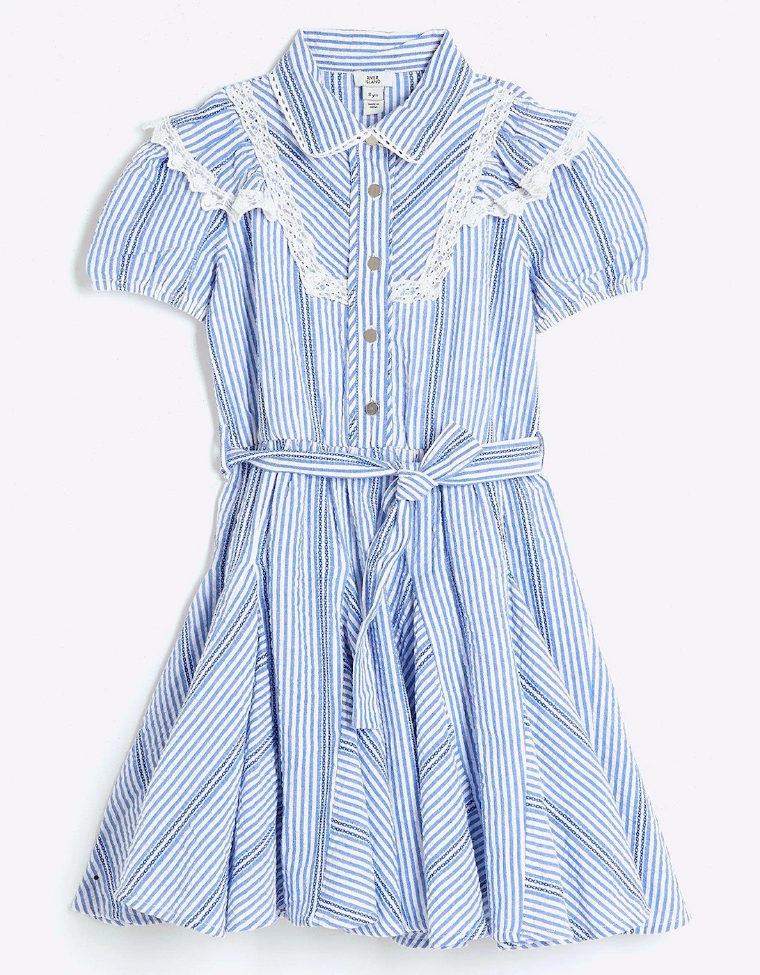 Girls Stripe Belted Shirt Dress - Blue, 2 of 1