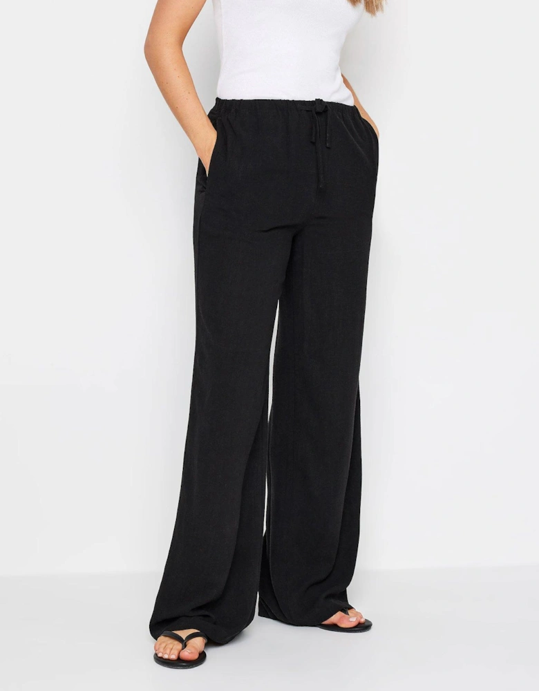 Tall Black Sand Linen Tie Waist Trouser