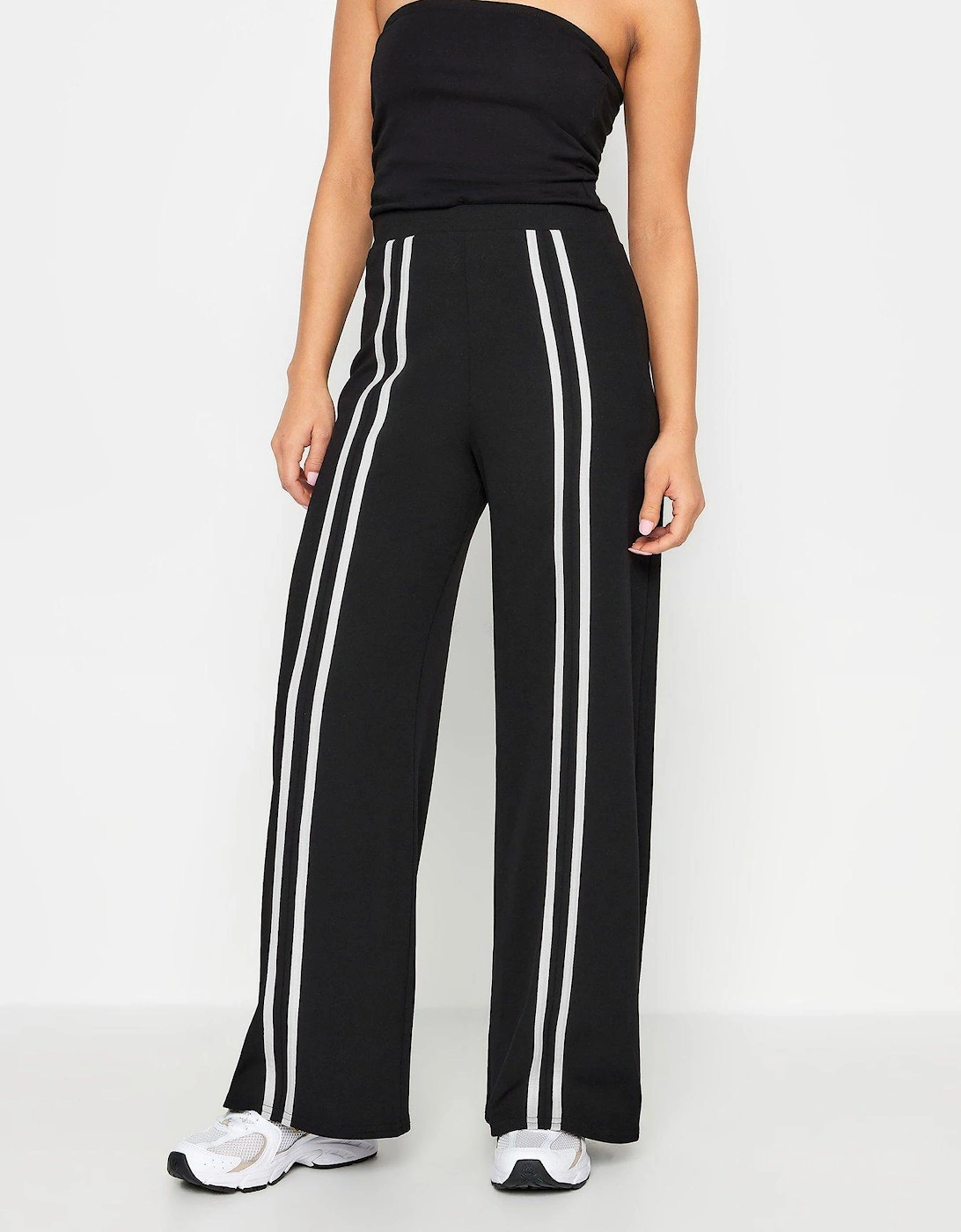 Petite Front Two Stripe Wide Leg Trousers - Black, 2 of 1