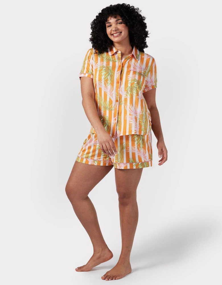Palm Stripe Short Pyjama Set - Orange