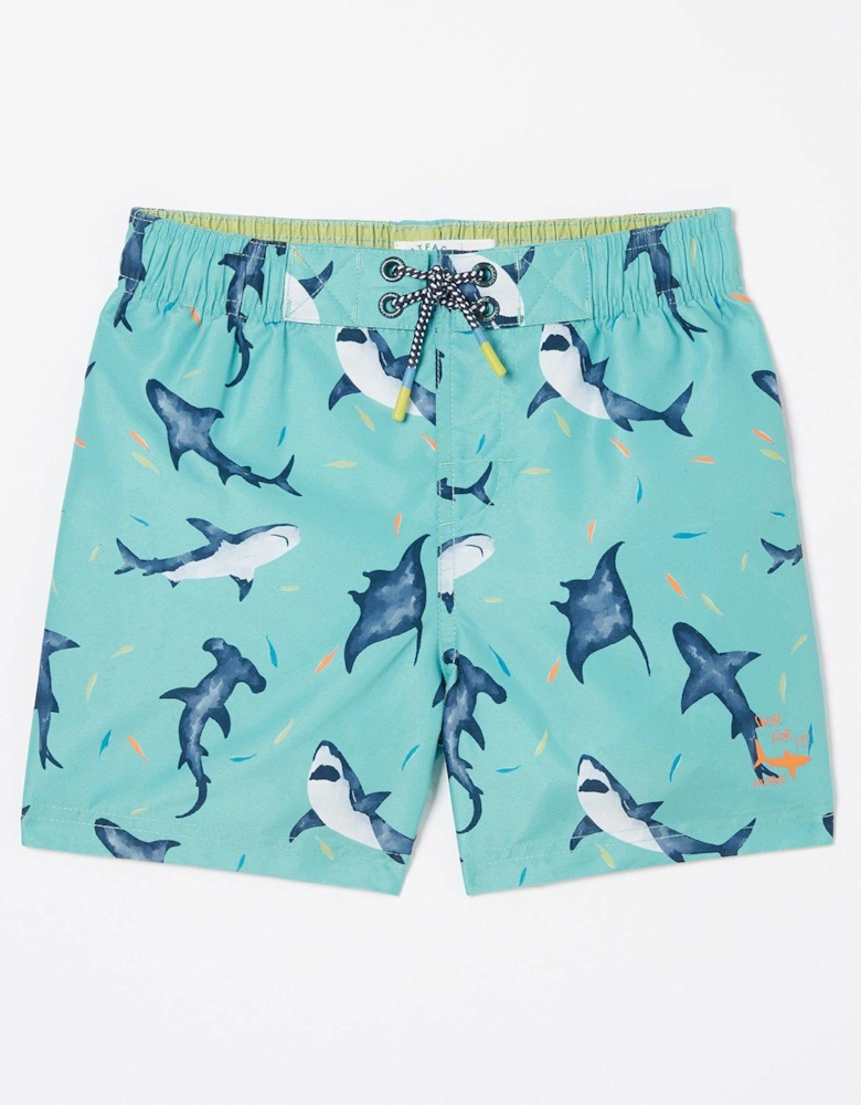 Boys Shark Swim Shorts - Aqua Blue