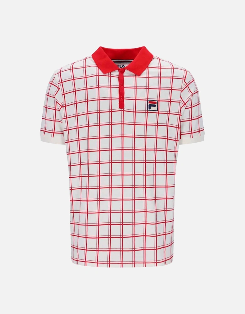 Vintage Bobby Check Polo T Shirt - Gardenia Cream / Red