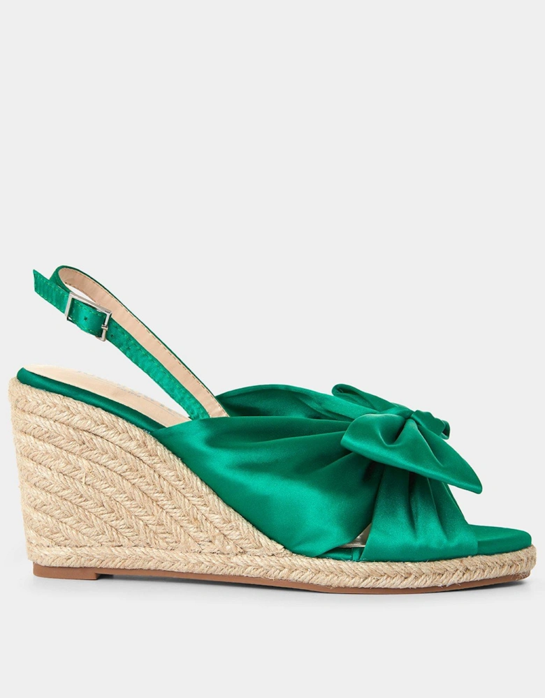 Satin Bow Espadrille Shoes - Green