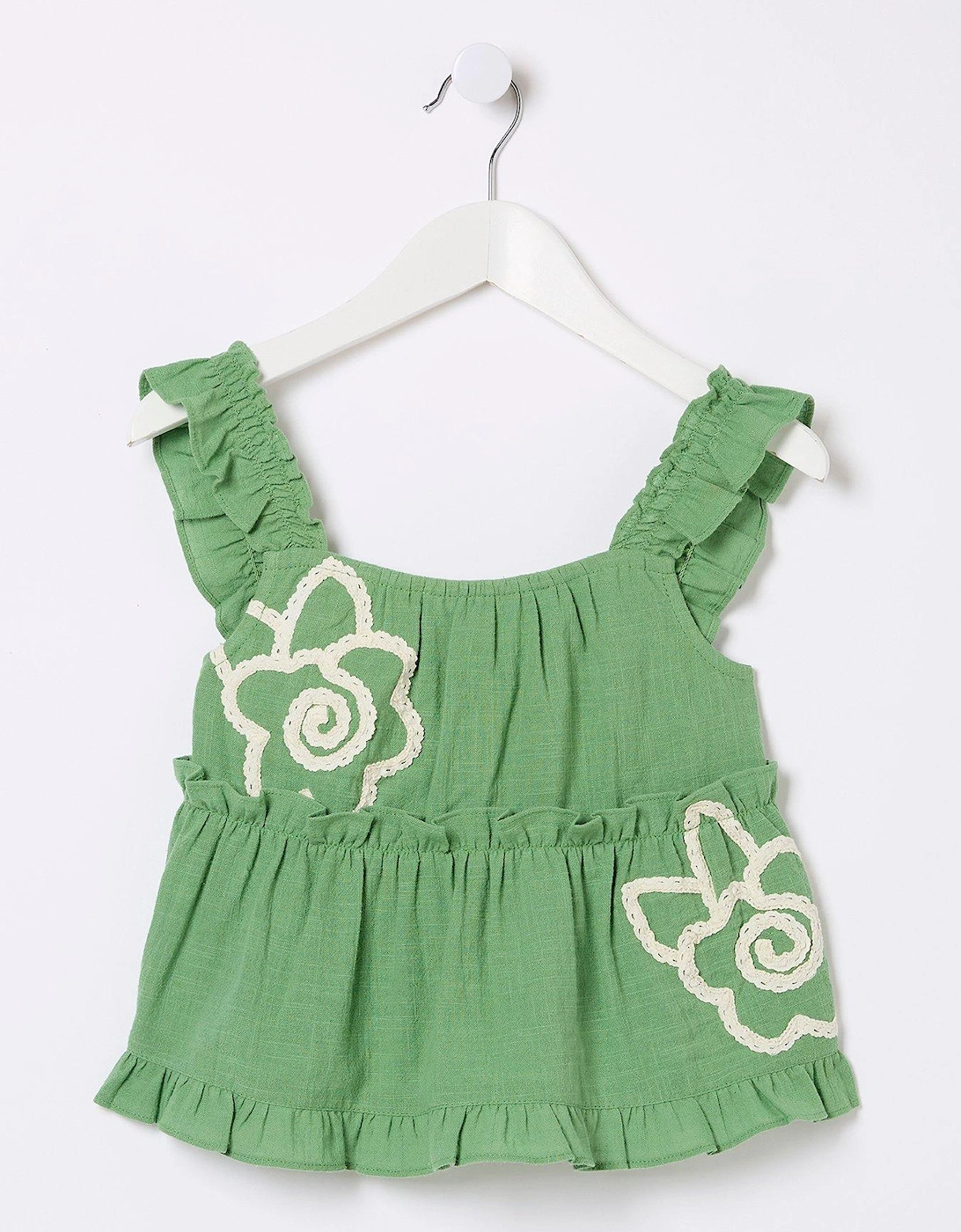Girls Flower Embroidered Cami Top - Green, 5 of 4