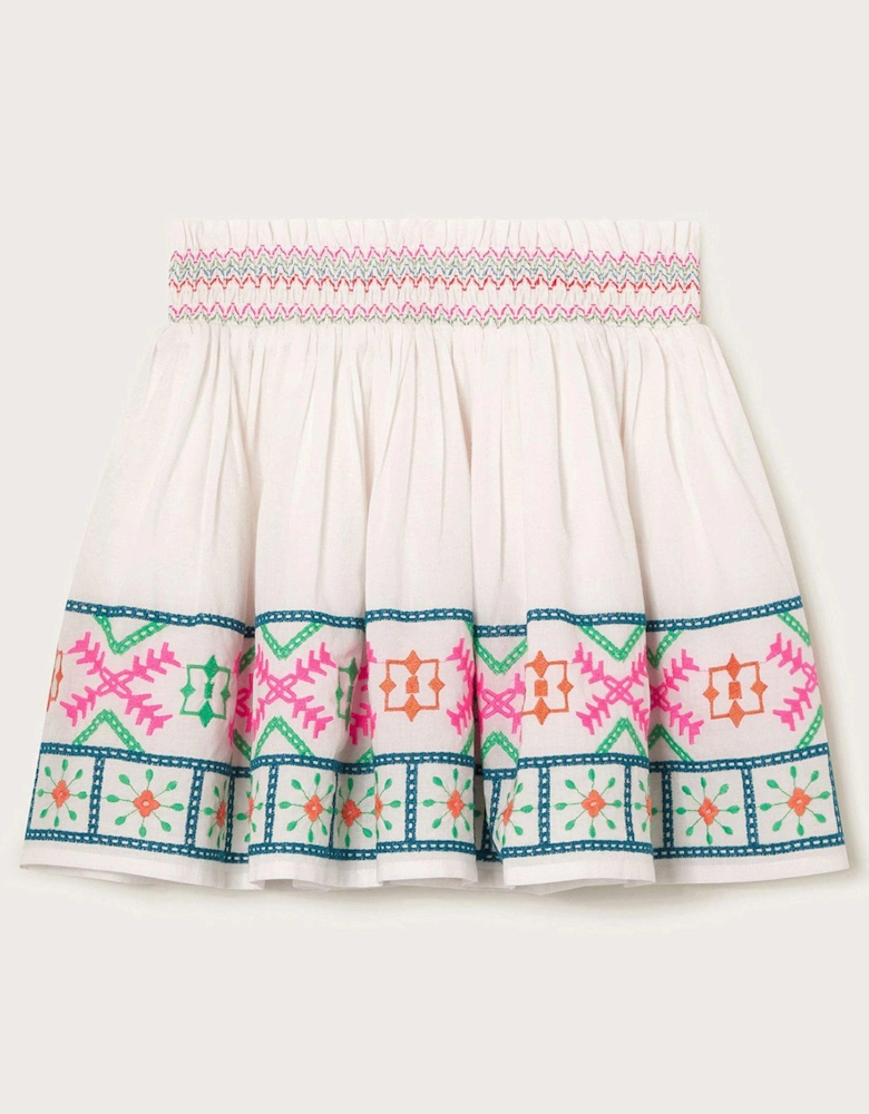 Girls Tropical Embroidered Hem Skirt - White