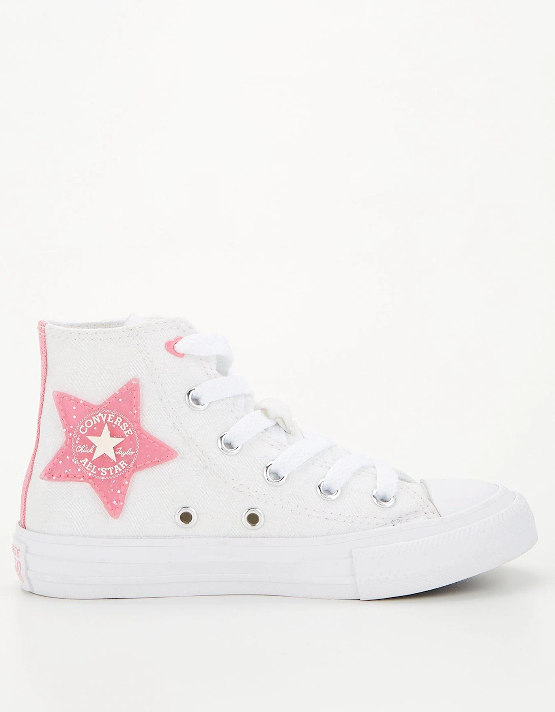Kids Girls Hi Top Trainers - White/Pink, 2 of 1