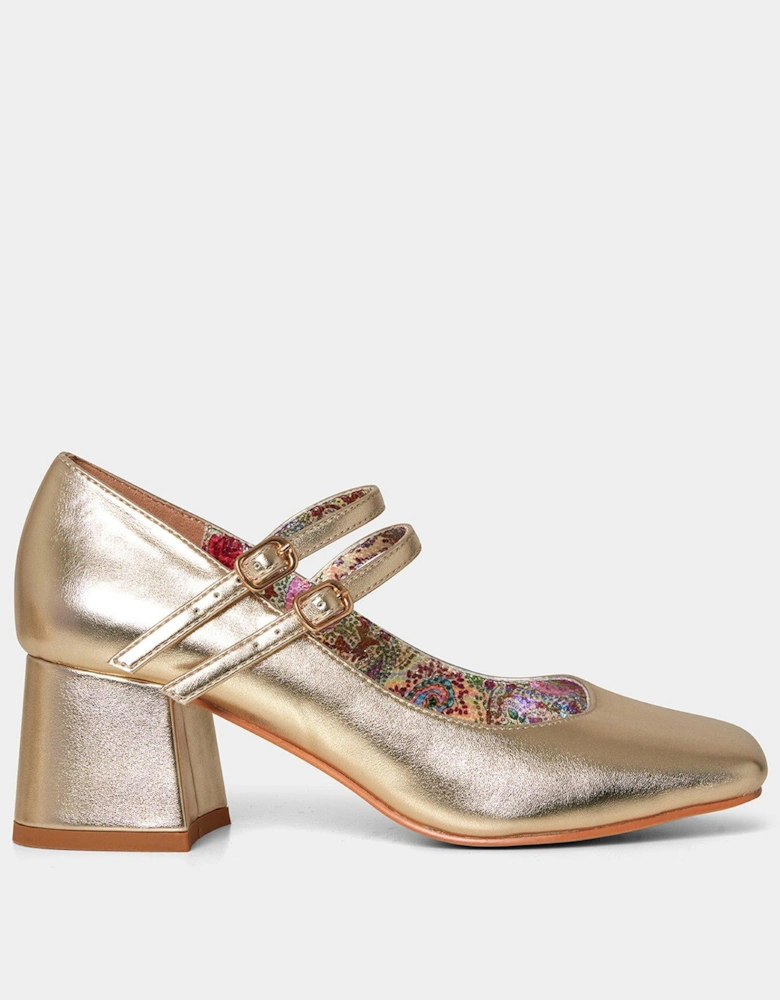 Double Strap Mary Jane Heel - Gold