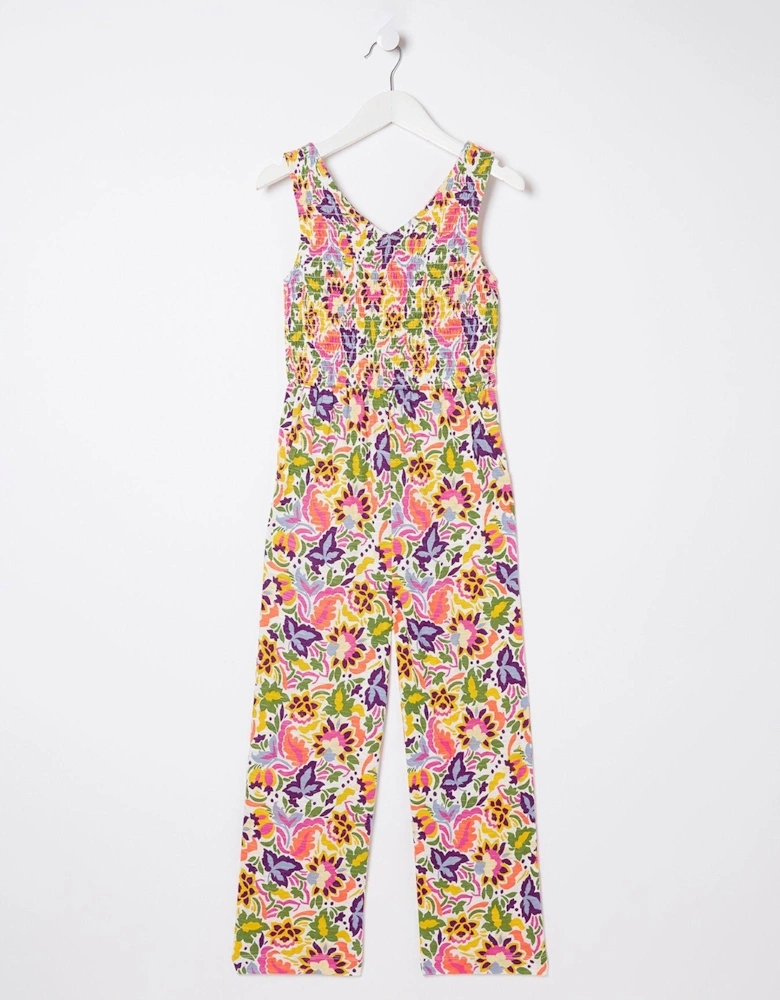 Girls Art Floral Jersey Jumpsuit - Multi