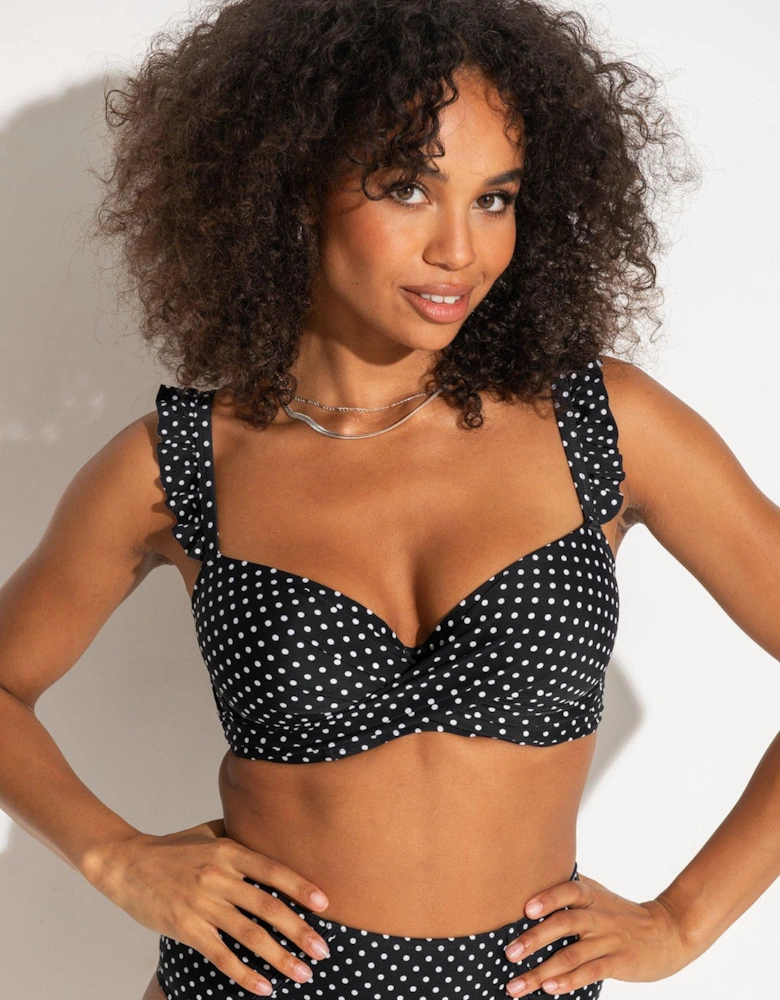 Sicily Lightly Padded Underwired Twist Front Top - Black/White