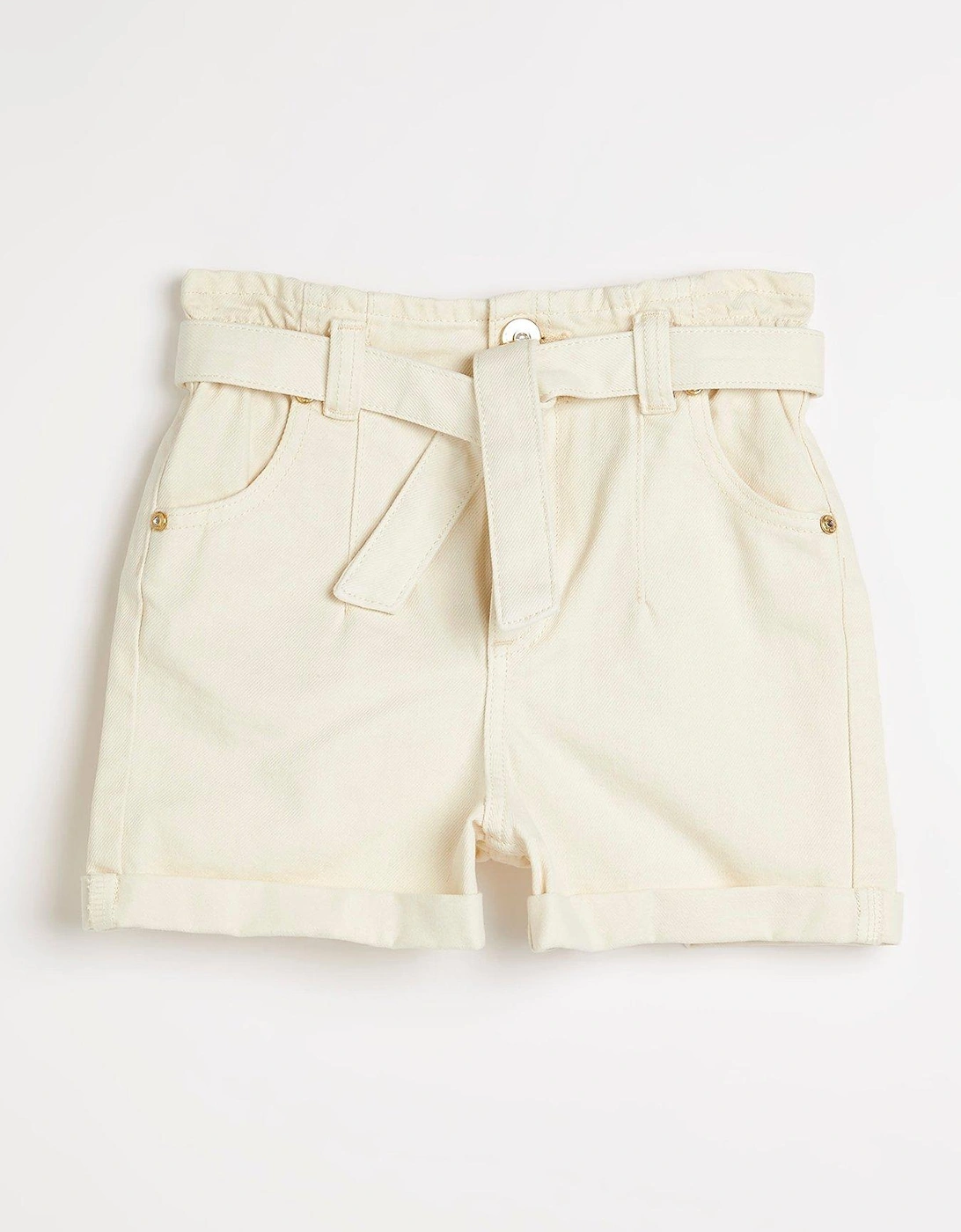 Girls Paperbag Belted Waist Shorts - Cream, 4 of 3