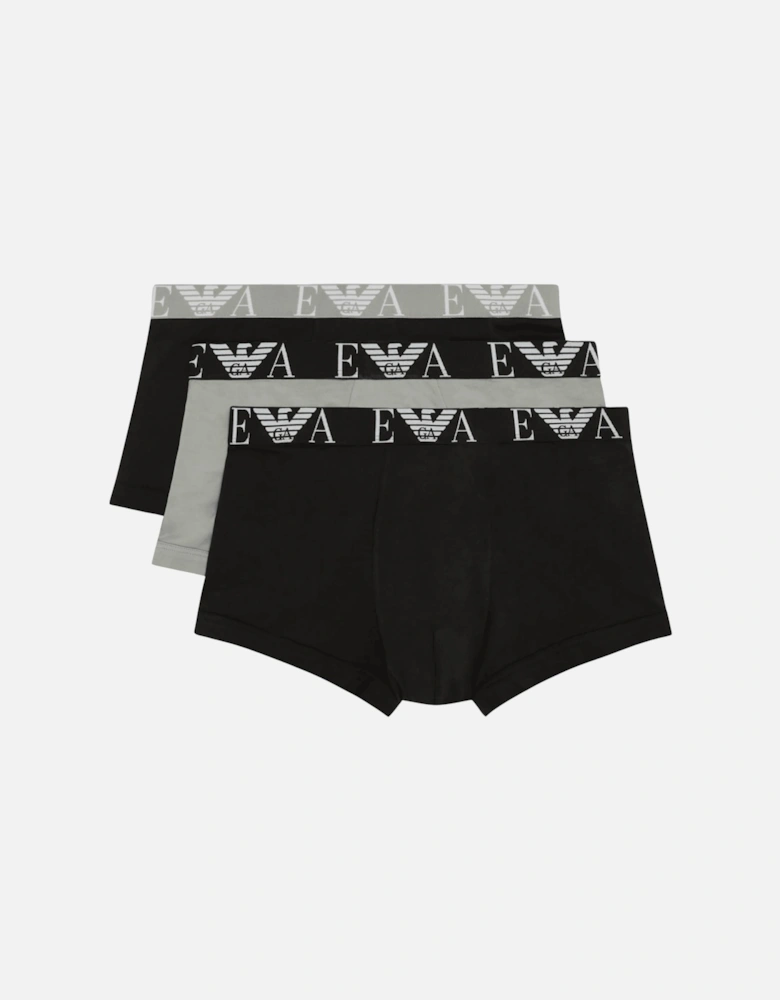 3-Pack Stretch Cotton Black/Grey Boxer Trunks