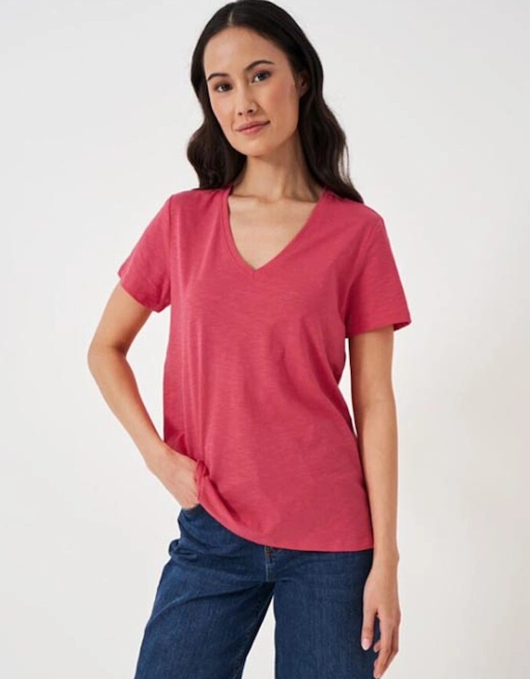 Women's Perfect V-Neck Slub T-Shirt Sunset Pink, 6 of 5