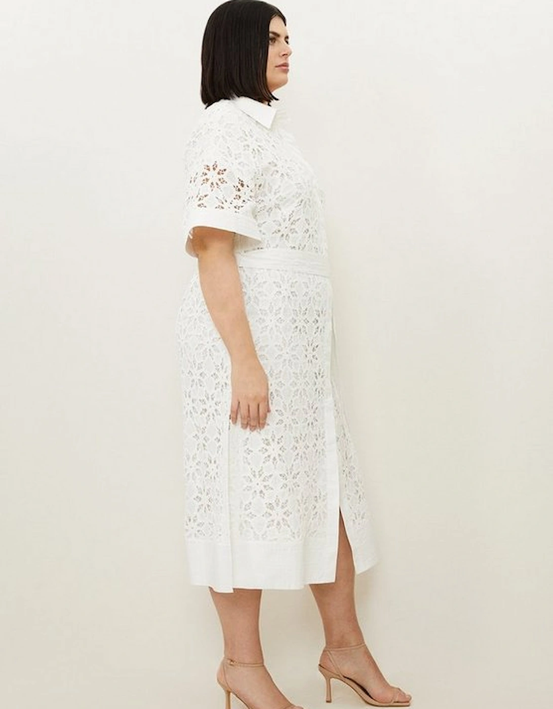 Plus Size Crafted Cotton Embroidery Woven Shirt Maxi Dress