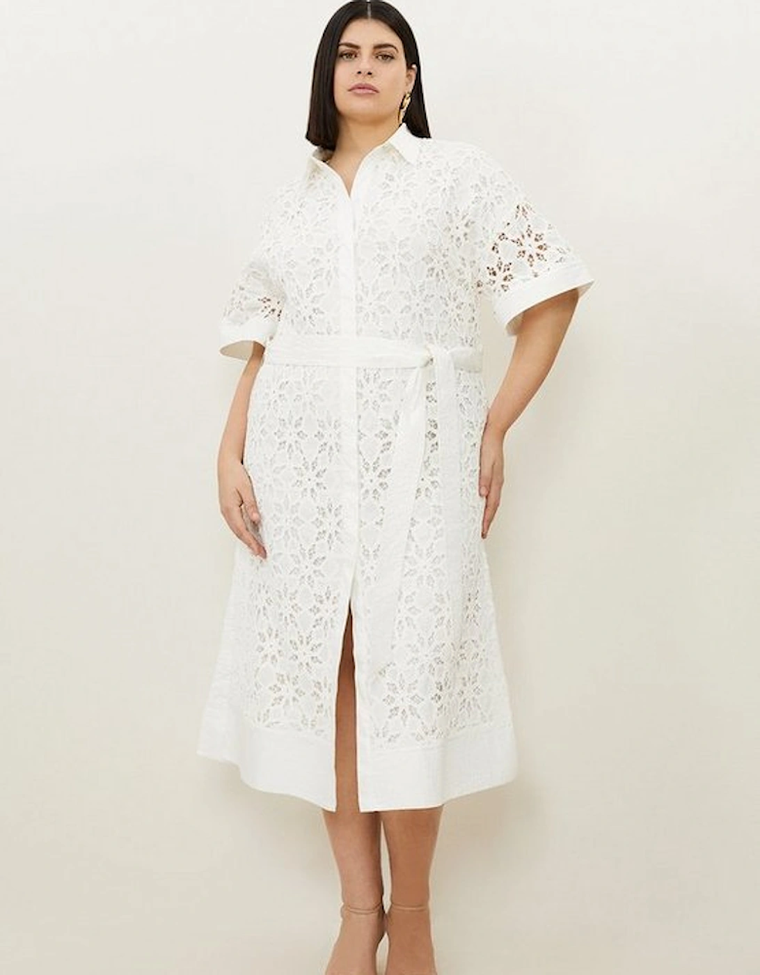 Plus Size Crafted Cotton Embroidery Woven Shirt Maxi Dress, 5 of 4