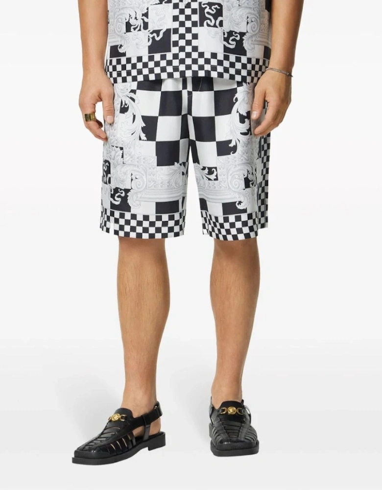 Medusa Check Silk Twill Shorts Black